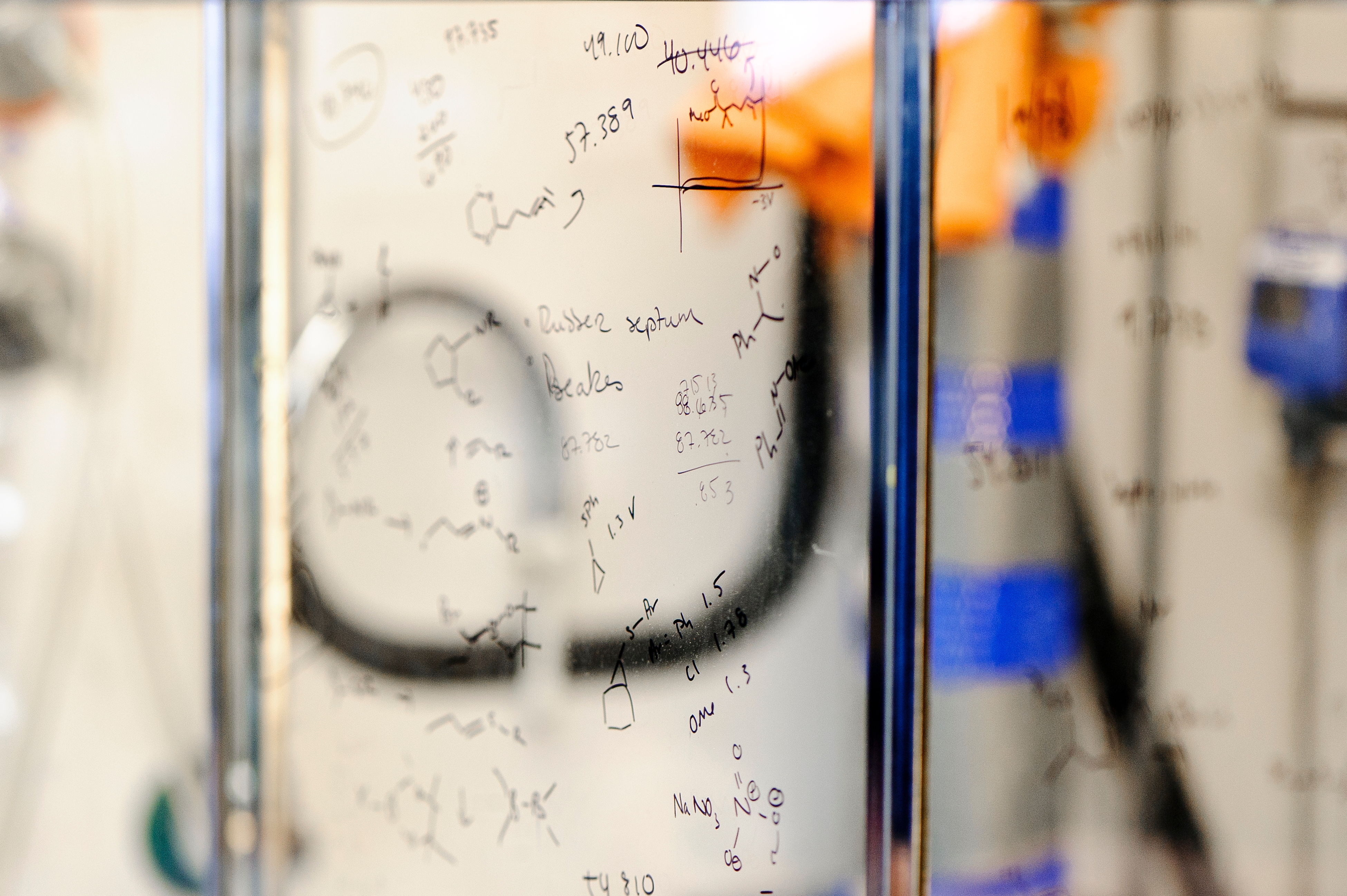 Writing on the glass sash of a chemical fume hood